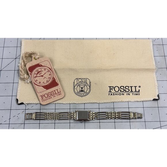 Vintage FOSSILWomen’s Rectangular Quartz Watch Sterling Bracelet  .925 - Picture 3 of 5